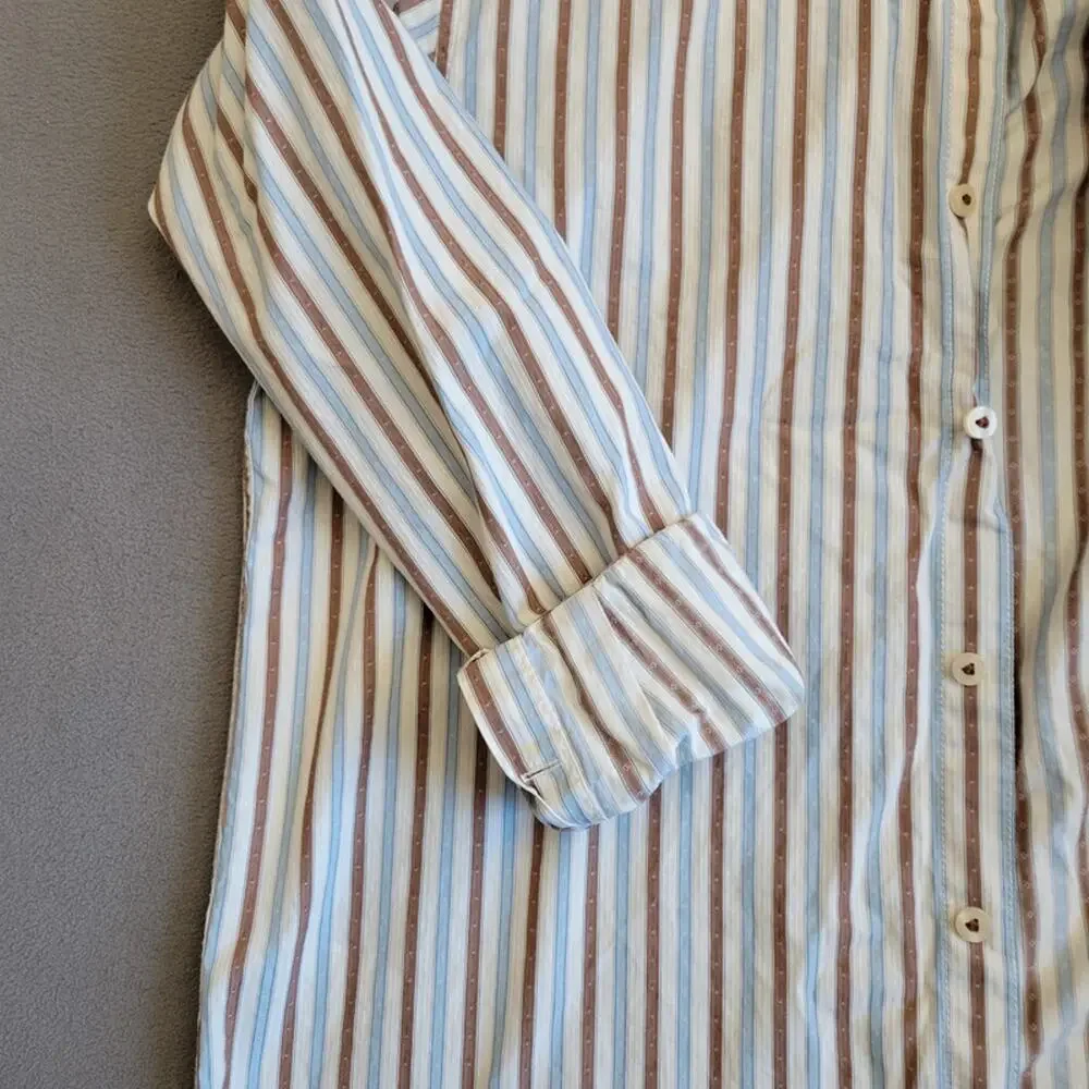 TOMMY BAHAMA Shirt Mens Large Jeans Island Modern Fit Blue Brown Striped Cotton - Picture 8 of 15